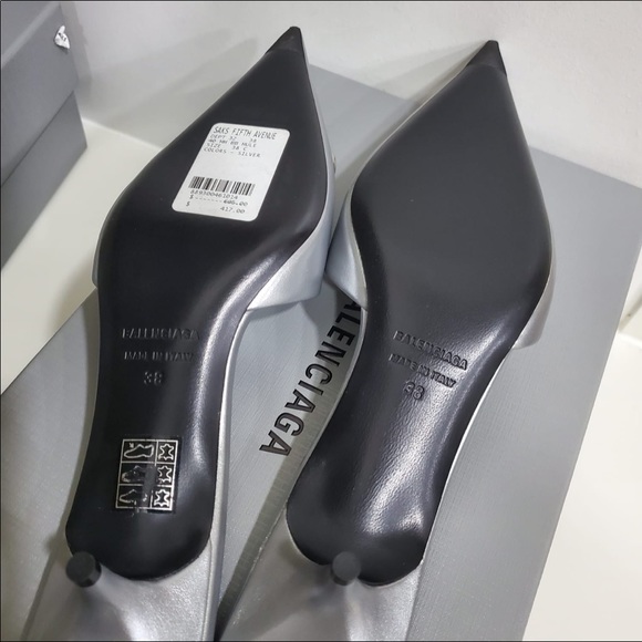 Balenciaga BB metallic leather mules silver - Picture 2 of 7